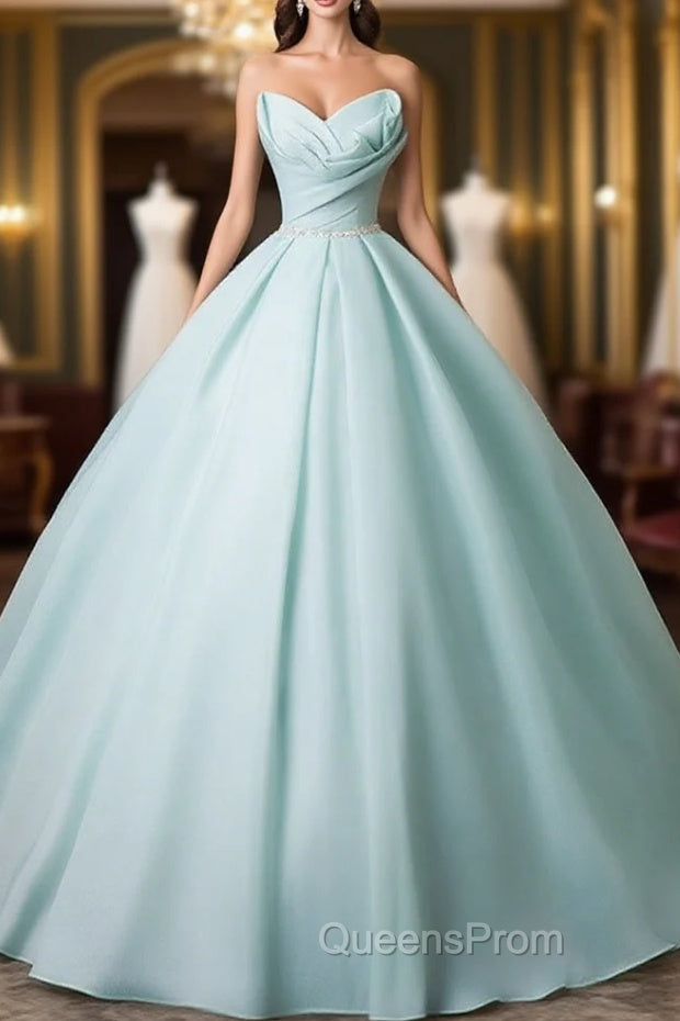 A-Line Beads Blue Long Evening Prom Dress, Blue Long Evening Dress