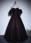A-Line Black And Red Lace Sweetheart Classy Evening Dress, Black And Red Classy Prom Dress