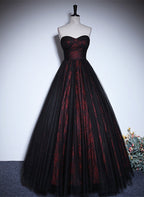 A-Line Black And Red Lace Sweetheart Classy Evening Dress, Black And Red Classy Prom Dress