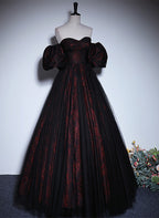 A-Line Black And Red Lace Sweetheart Classy Evening Dress, Black And Red Classy Prom Dress