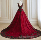 A-line Black and Red Tulle with Lace Party Dress, Black and Red Evening Dress