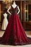 A-line Black and Red Tulle with Lace Party Dress, Black and Red Evening Dress