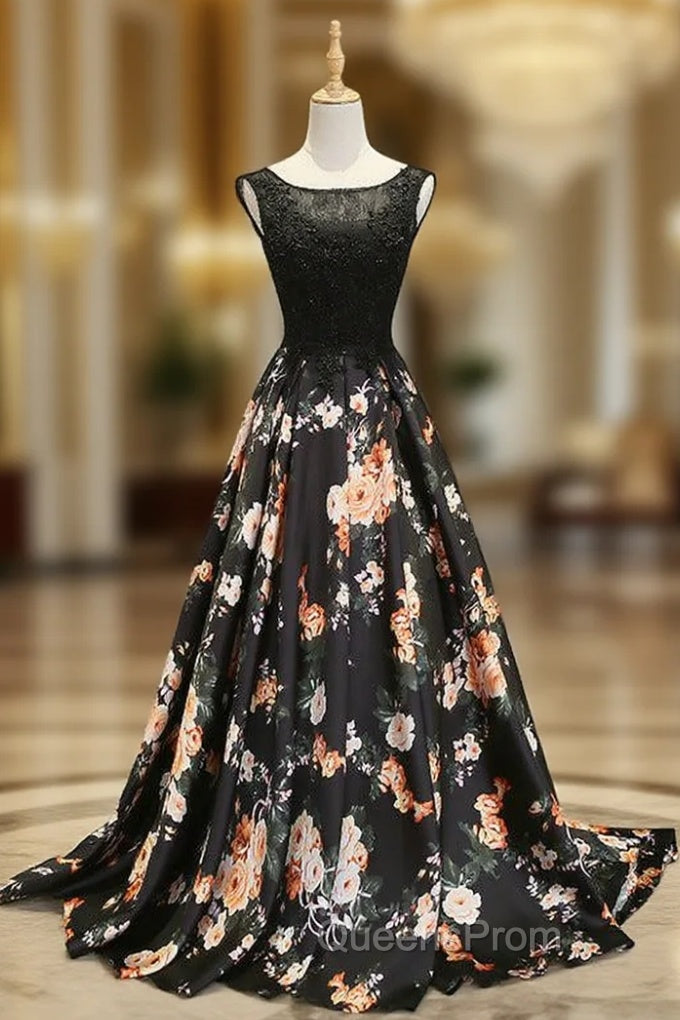 A-line Black Print Evening Prom Dress Main image
