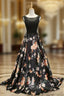 A-line Black Print Evening Prom Dress