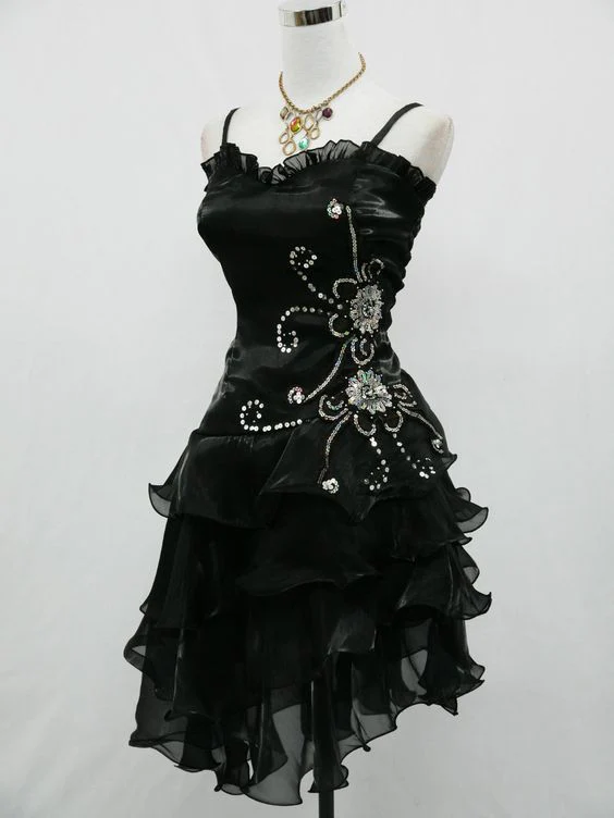 A Line Black Ruffle Short Classy Prom Dress Homecoming Dress Secondary image