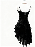 A Line Black Ruffle Short Classy Prom Dress Homecoming Dress