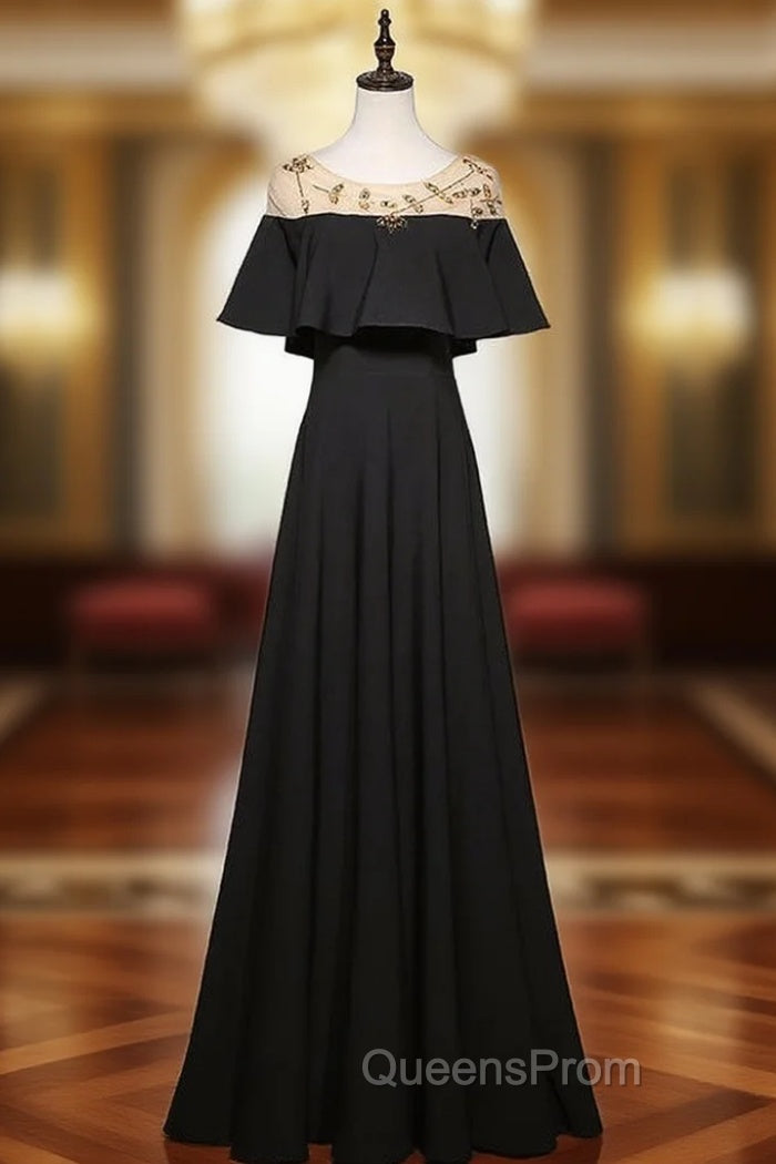 A-Line Black Scoop Neck Beading Evening Prom Dress Main image