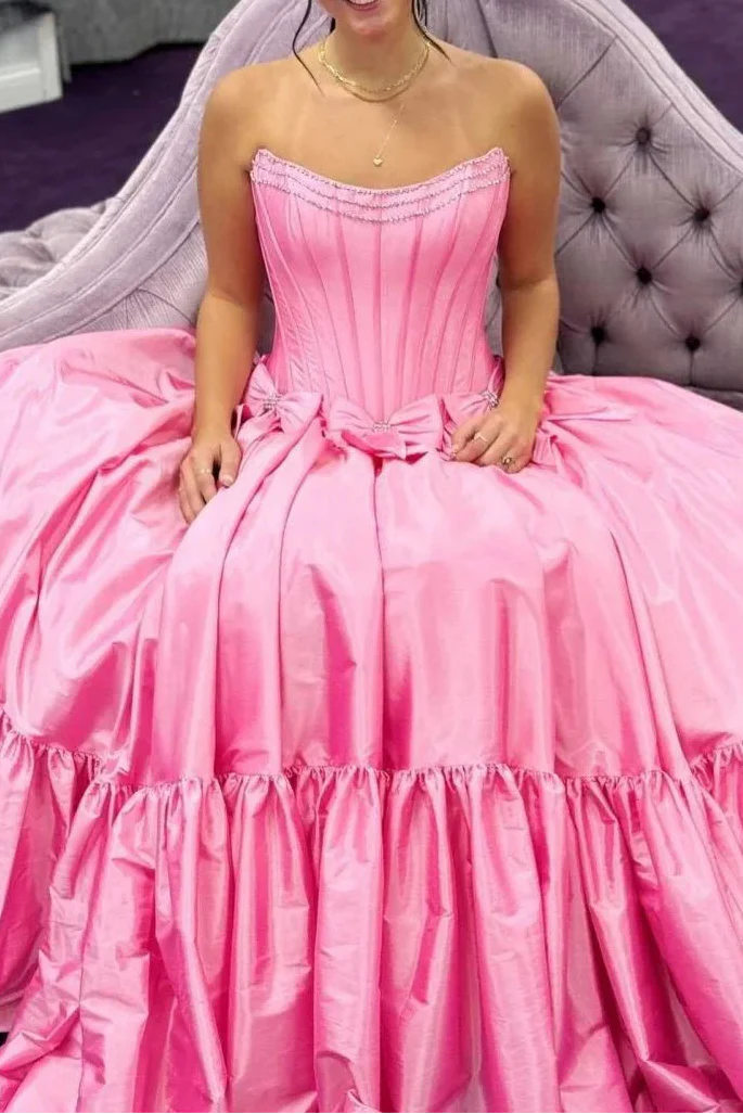 A-Line Black Scoop Neck Satin Long Classy Prom Dress With Bow Knots