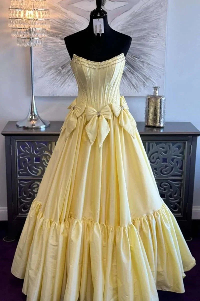 A-Line Black Scoop Neck Satin Long Classy Prom Dress With Bow Knots
