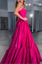 A-Line Black Scoop Neck Satin Long Classy Prom Dress With Bow Knots