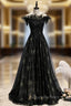 A-Line Black Sequins Off the Shoulder Feather Evening Prom Dress