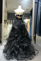 A-line Black Sweetheart Tulle Layers Long Party Dress, Black Tulle Evening Prom Dress