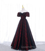 A-line Black Tulle Long Evening Prom Dress Evening Dress