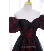 A-line Black Tulle Long Evening Prom Dress Evening Dress