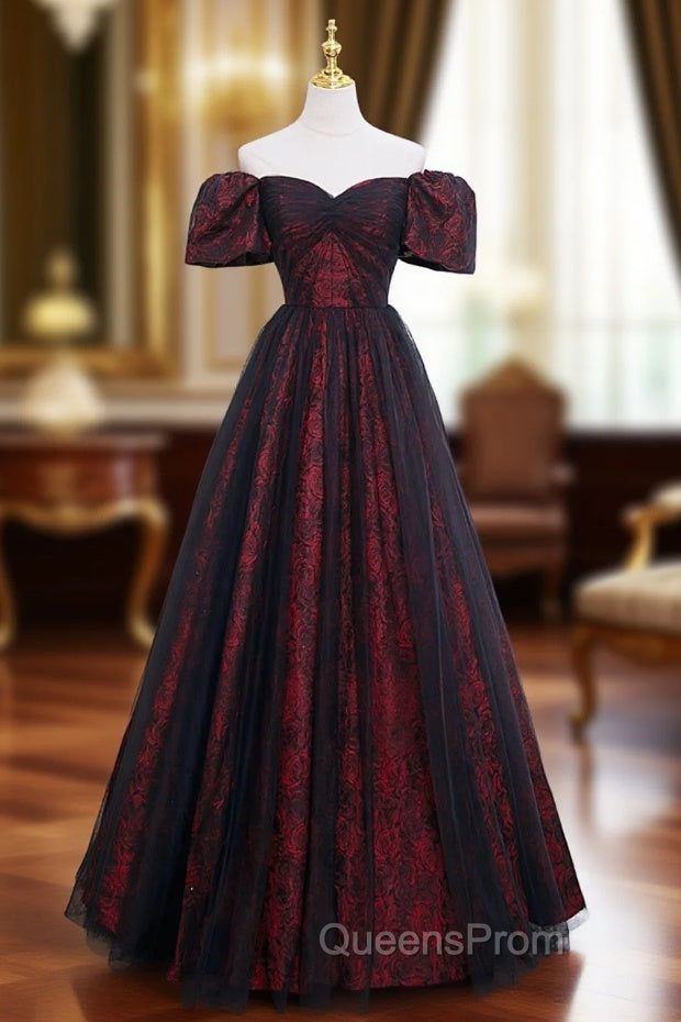 A-line Black Tulle Long Evening Prom Dress Evening Dress Main image