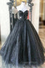 A-Line Black Tulle Sequins Strapless Evening Prom Dress
