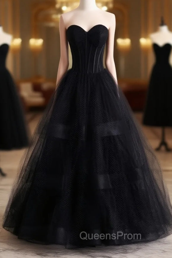 A-Line Black Tulle Sweetheart Evening Prom Dress Main image