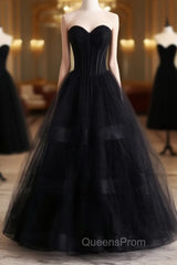 A-Line Black Tulle Sweetheart Evening Prom Dress