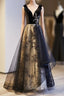 A-Line Black Tulle Velvet Sequins Evening Prom Dress