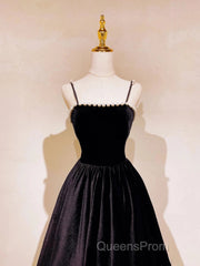 A Line Black Velvet Long Evening Prom Dress Beaded Birthday Party Dress