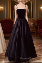 A Line Black Velvet Long Evening Prom Dress Beaded Birthday Party Dress