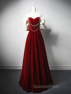 A-Line Black Velvet Long Evening Prom Dress, Black Long Evening Dress