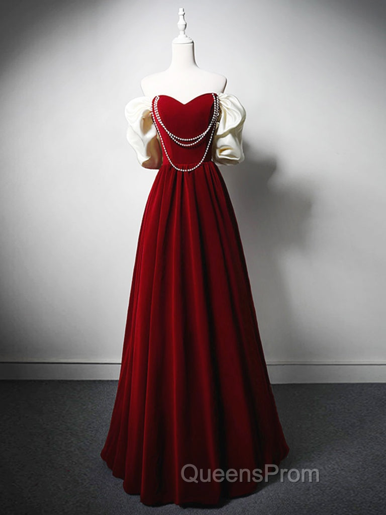 A-Line Black Velvet Long Evening Prom Dress, Black Long Evening Dress