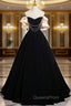 A-Line Black Velvet Long Evening Prom Dress, Black Long Evening Dress