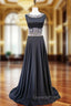 A-line Bling Bling Beaded Crystals Floor Length Black Evening Prom Dress