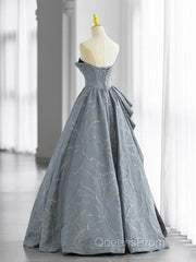 A-Line Blue-Grey Sweetheart Long Formal Party Dress Floor Length Tulle Evening Prom Dress