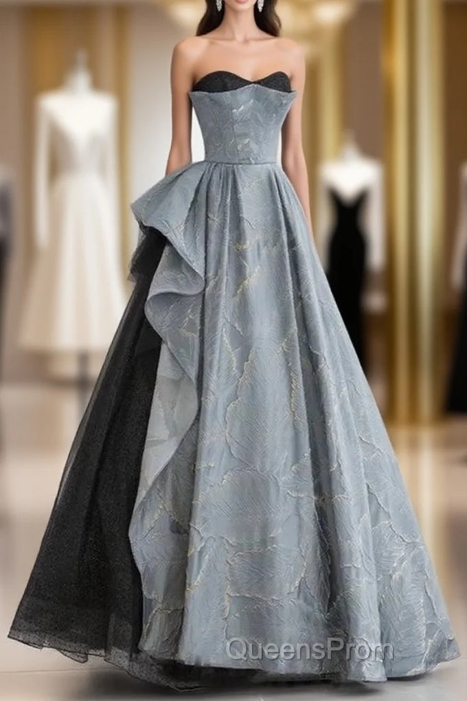 A-Line Blue-Grey Sweetheart Long Formal Party Dress Floor Length Tulle Evening Prom Dress Main image