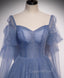 A line Blue Long Evening Prom Dress, Blue Evening Graduation Dress with Beading