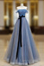 A-Line Blue Long Evening Prom Dress, Tulle Sequin Long Blue Evening Dress
