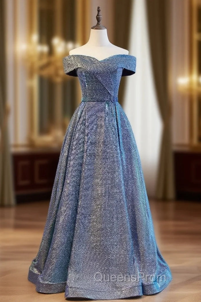 A-Line Blue Off the Shoulder Evening Prom Dress Main image