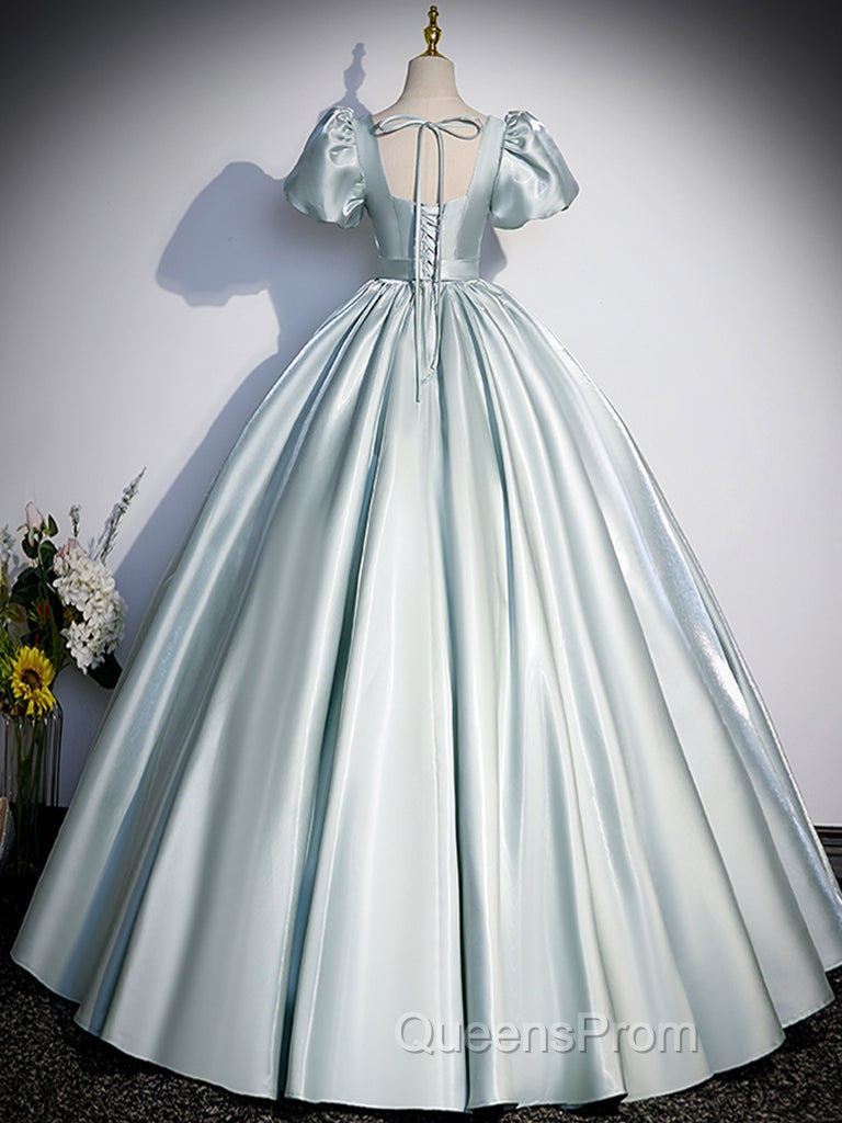 A-Line Blue Satin Long Evening Prom Dress, Blue Long Evening Dress