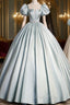 A-Line Blue Satin Long Evening Prom Dress, Blue Long Evening Dress