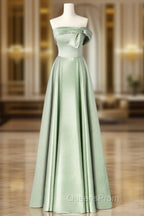 A-Line Blue Satin Long Evening Prom Dress, Blue Evening Dress