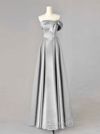 A-Line Blue Satin Long Evening Prom Dress, Blue Evening Dress