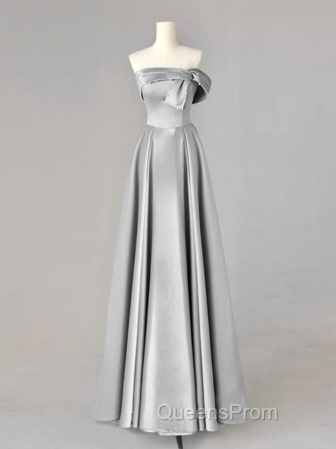 A-Line Blue Satin Long Evening Prom Dress, Blue Evening Dress