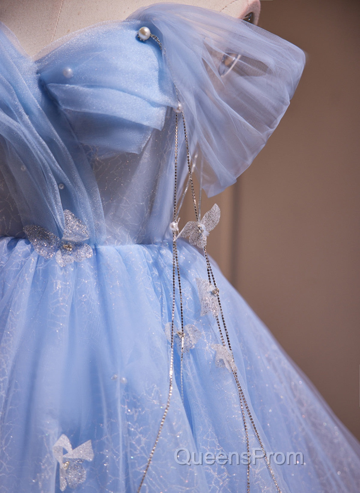 A-Line Blue Short Off Shoulder Knee Length Homecoming Dress, Blue Short Evening Prom Dress Secondary image