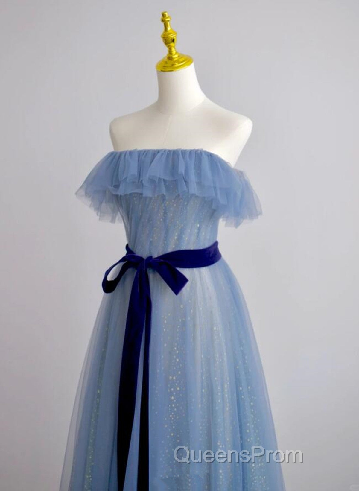 A-Line Blue Simple Off Shoulder Floor Length Evening Prom Dress, Blue Long Party Dress