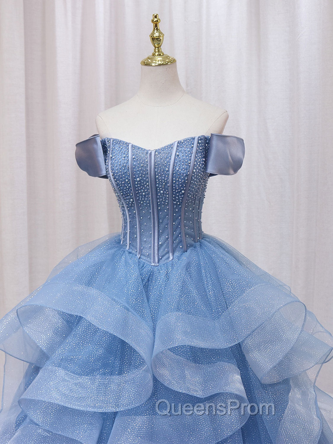 A-Line Blue Tulle Long Evening Prom Dress, Blue Sweet 16 Dress
