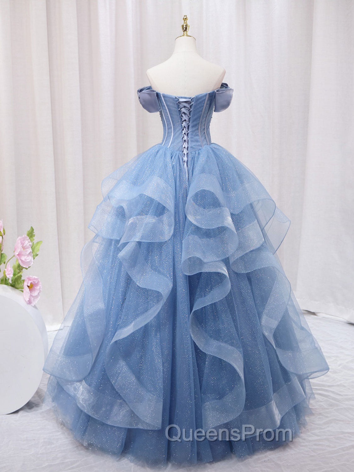 A-Line Blue Tulle Long Evening Prom Dress, Blue Sweet 16 Dress Secondary image