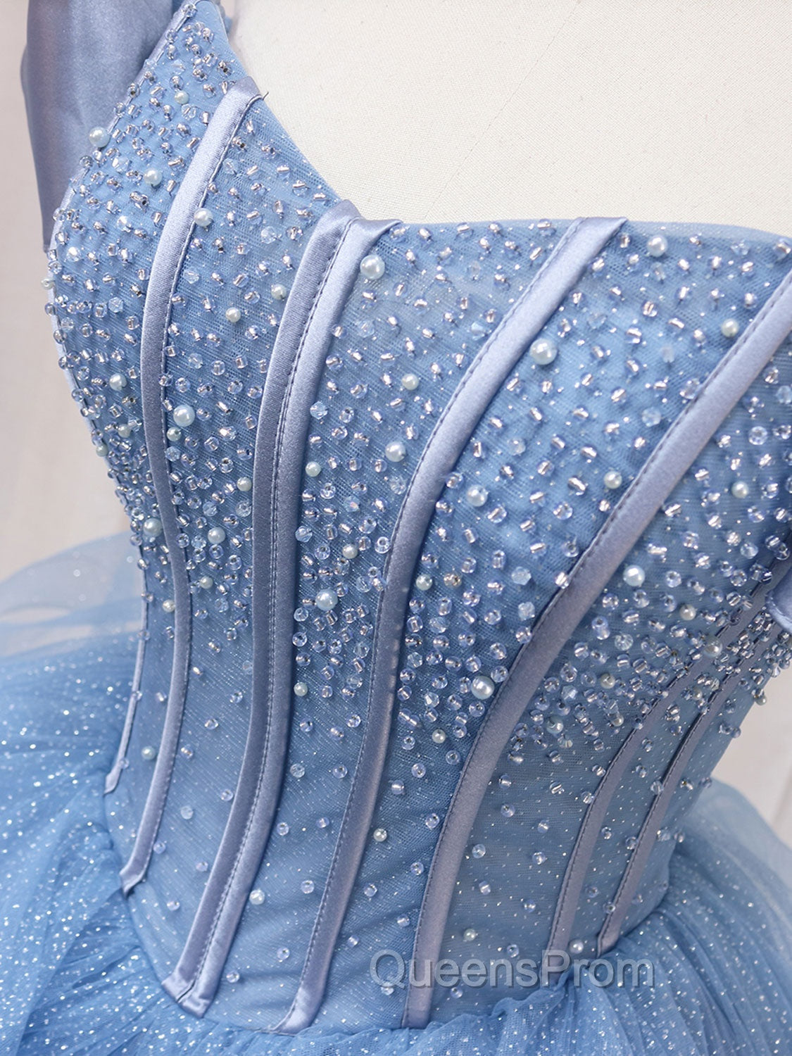 A-Line Blue Tulle Long Evening Prom Dress, Blue Sweet 16 Dress
