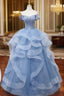 A-Line Blue Tulle Long Evening Prom Dress, Blue Sweet 16 Dress