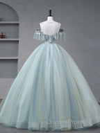 A-Line Blue Tulle sequin Lace Long Evening Prom Dress, Blue Lace Sweet 16 Dress