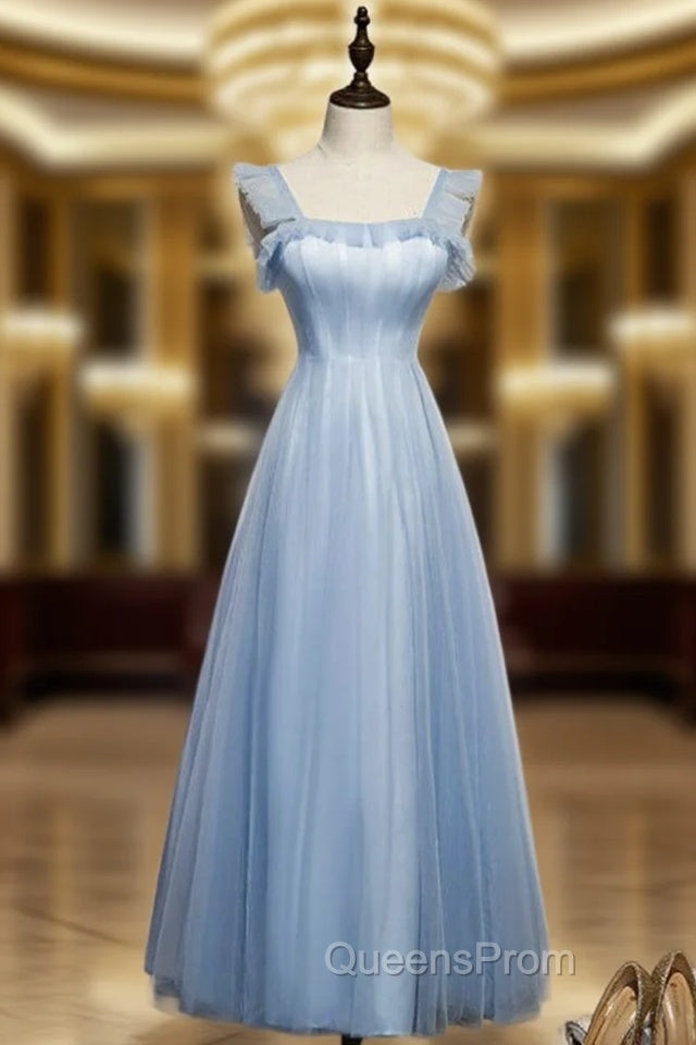 A-Line Blue Tulle Straps Ankle Length Evening Prom Dress Main image