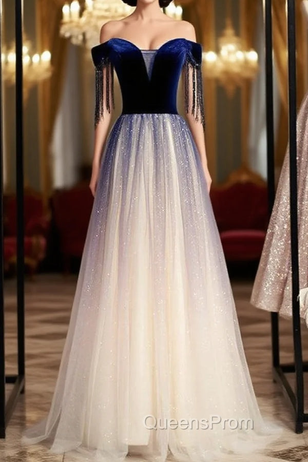 A-Line Blue Velvet Spagehtti Straps Beading Evening Prom Dress Main image