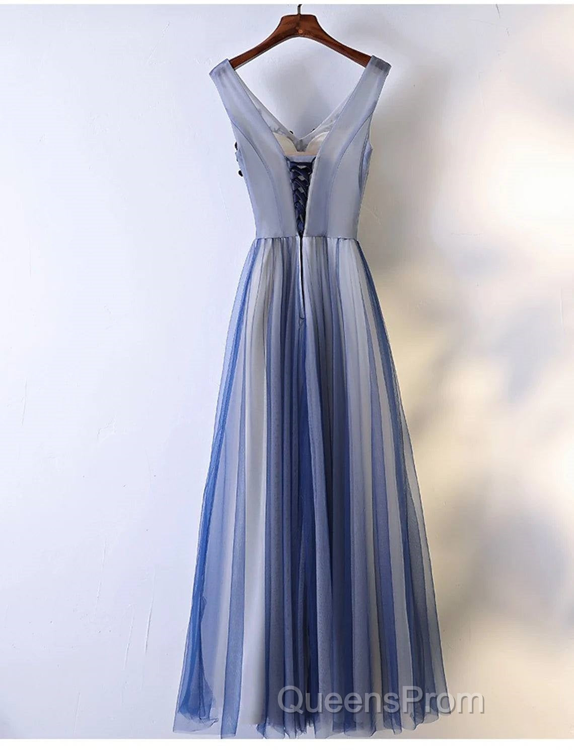 A-Line Bridesmaid Dress V Neck Sleeveless Elegant Floor Length Tulle With Beading / Appliques Secondary image