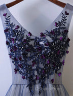 A-Line Bridesmaid Dress V Neck Sleeveless Elegant Floor Length Tulle With Beading / Appliques